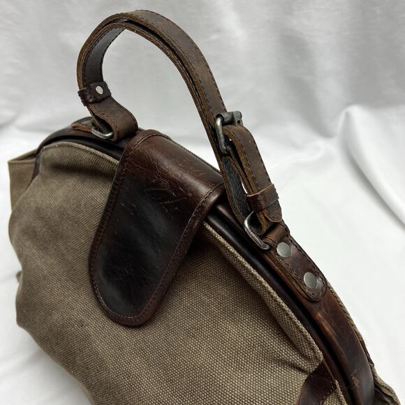 Comptoir Des Cotonniers Dandy Canvas & Leather Doctor's Bag Clam Shell Opening - Picture 7 of 12